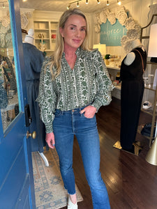 OLIVE FALL PRINTED BLOUSE