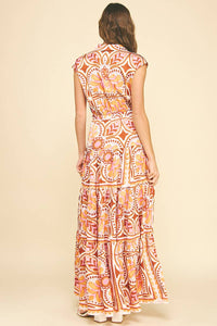 FALL PRINTED SATIN MAXI DRESS