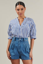 CATANA STRIPE SPLIT NECK BLOUSE