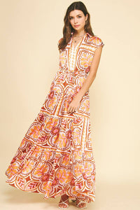 FALL PRINTED SATIN MAXI DRESS
