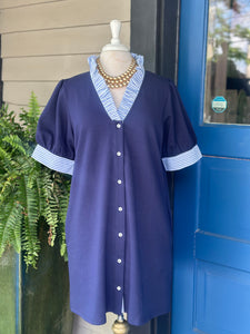 PINSTRIPE COLLAR BUTTON DOWN DRESS