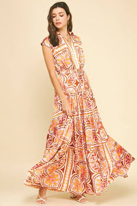 FALL PRINTED SATIN MAXI DRESS