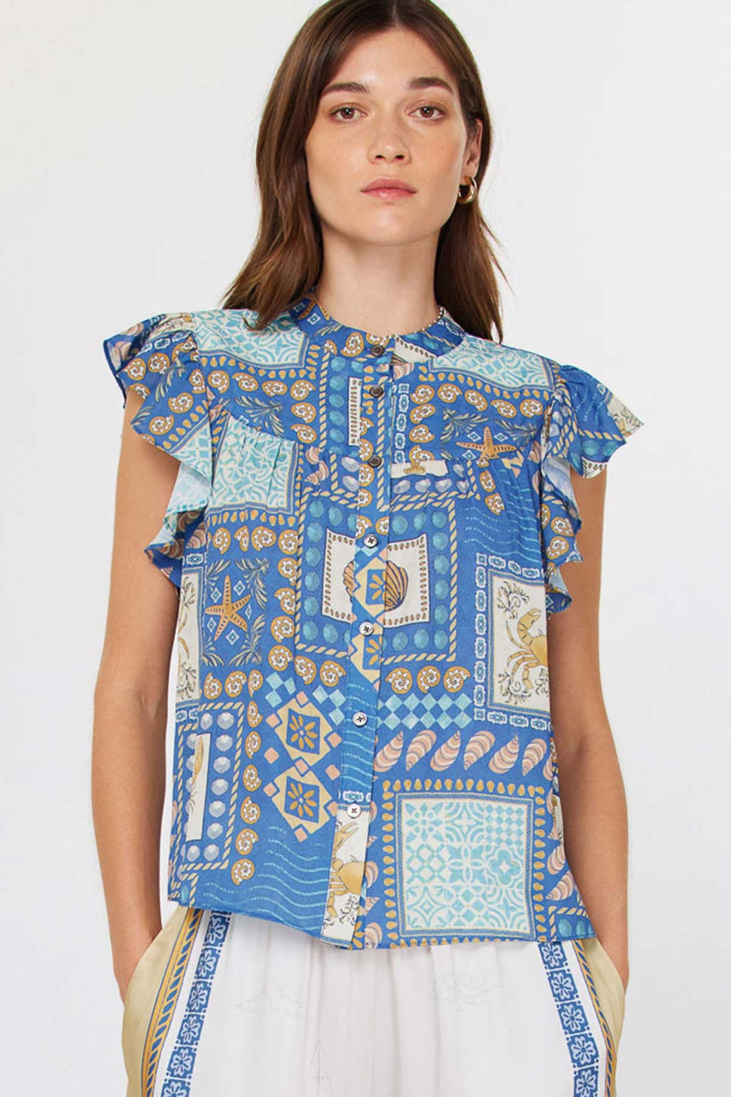 COASTAL TILE PRINT BLOUSE