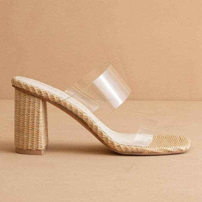 FRANCEE TRANSPARENT STRAP RAFFIA HEEL