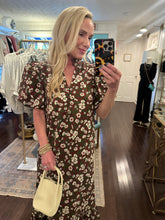 BURGUNDY FLORAL PUFF SLEEVE MIDI DRESS