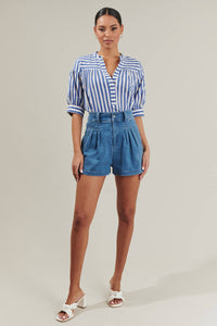 CATANA STRIPE SPLIT NECK BLOUSE