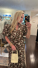 BURGUNDY FLORAL PUFF SLEEVE MIDI DRESS