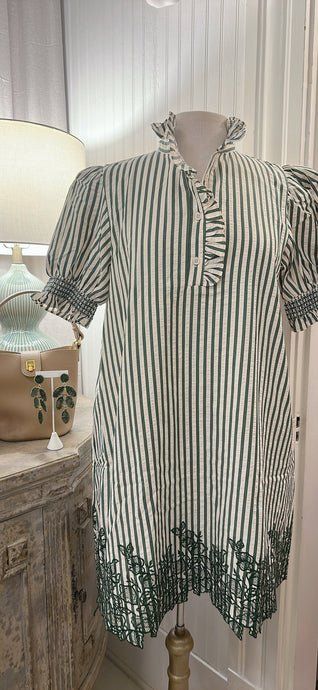 EMBROIDERED HEM STRIPE DRESS