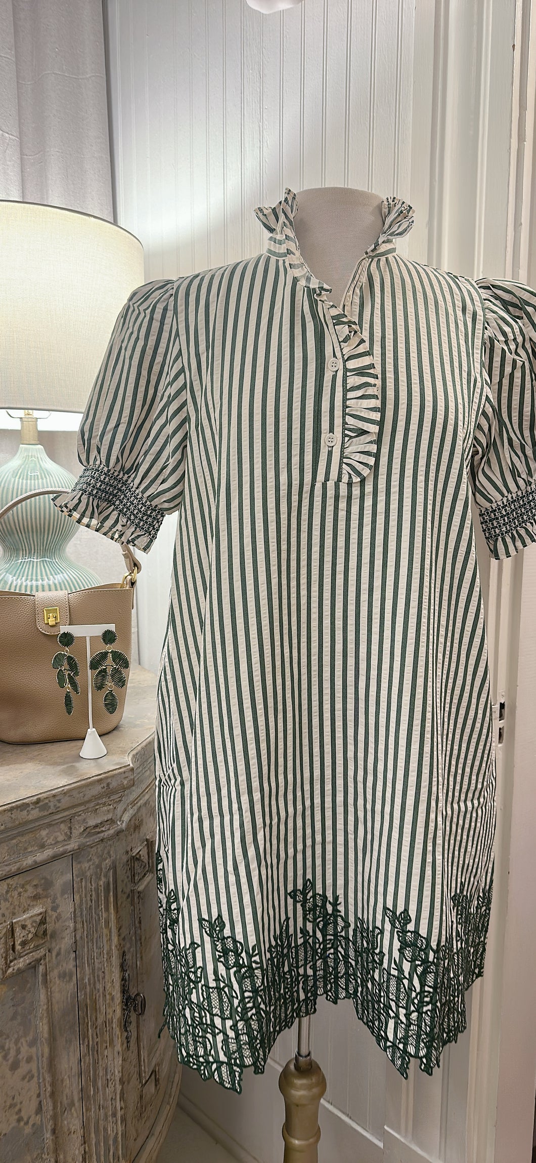 EMBROIDERED HEM STRIPE DRESS