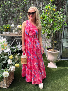 LEAH ABSTRACT ONE SHOULDER MAXI