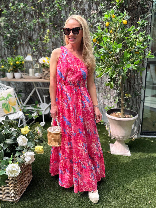 LEAH ABSTRACT ONE SHOULDER MAXI