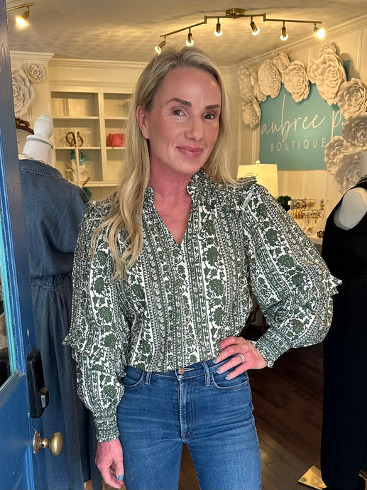 OLIVE FALL PRINTED BLOUSE