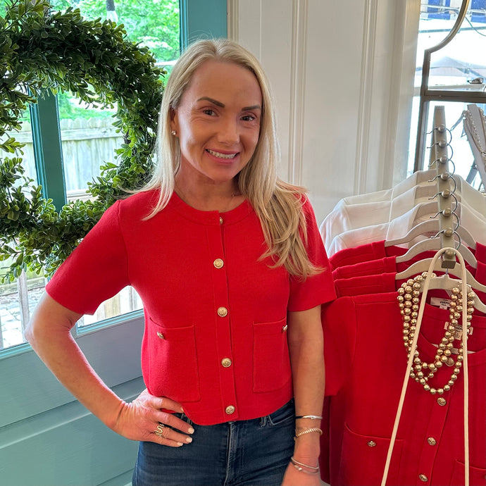 RED BUTTON LADY CARDIGAN