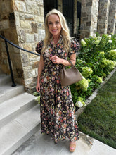 CHOCOLATE FALL FLORAL MIDI DRESS