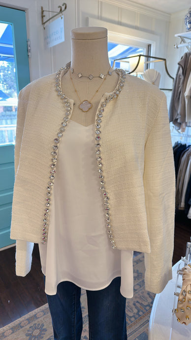 TWEED RHINESTONE TRIMMED JACKET