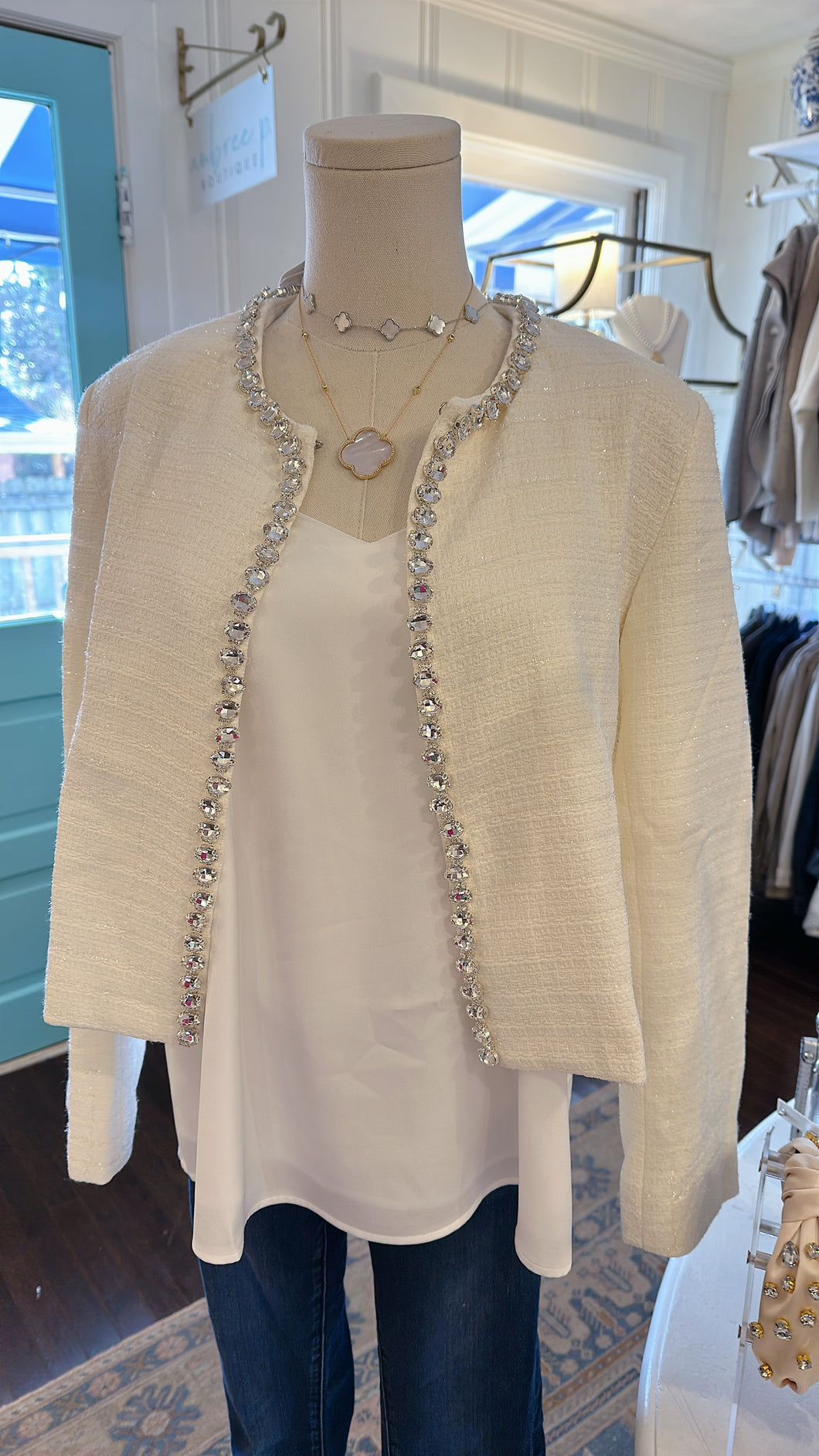 TWEED RHINESTONE TRIMMED JACKET
