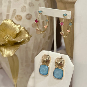 GEMSTONE SQUARE DROP EARRINGS