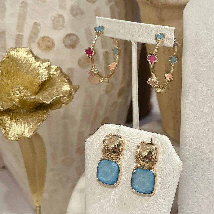 GEMSTONE SQUARE DROP EARRINGS