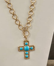 CHUNKY CROSS TURQUOISE TOGGLE CHAIN NECKLACE