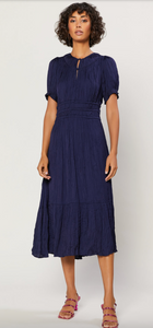 CRINKLE NAVY MIDI DRESS
