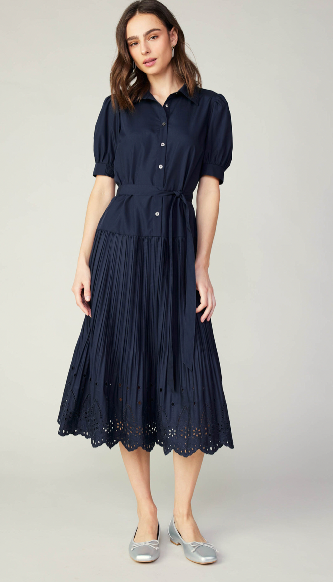 aubree pleated dress PLEATED EYELET MIDI DRESS Aubree P. Boutique