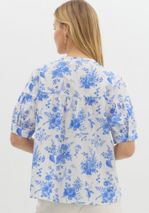 BLUE & WHITE TOILE BLOUSE