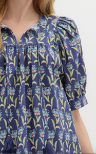 NAVY BLOCK PRINT FLORAL BOUSE