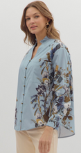 BLUE FLORAL ACCENT SLEEVE BLOUSE