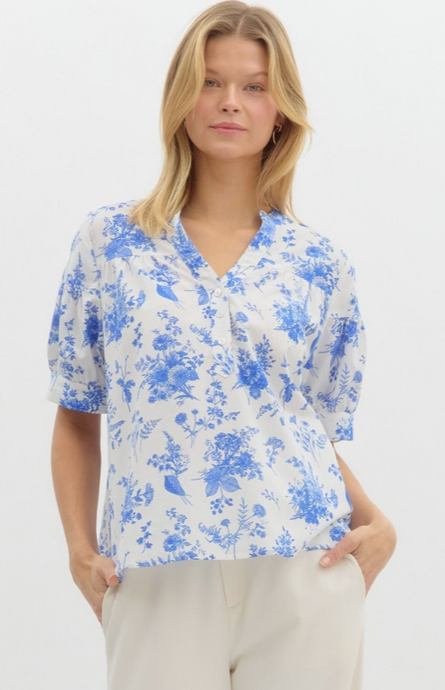 BLUE & WHITE TOILE BLOUSE