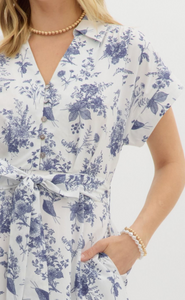 NAVY & WHITE TOILE MIDI DRESS