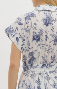NAVY & WHITE TOILE MIDI DRESS