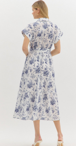NAVY & WHITE TOILE MIDI DRESS