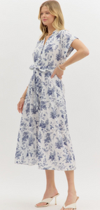NAVY & WHITE TOILE MIDI DRESS
