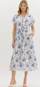 NAVY & WHITE TOILE MIDI DRESS