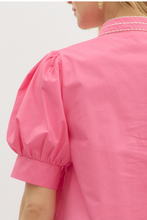 PINK EMBROIDERED PUFF SLEEVE BLOUSE
