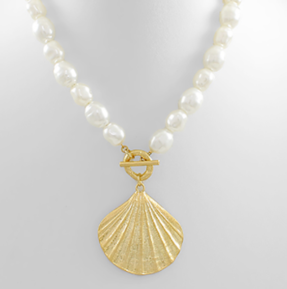 SEA SHELL PENDANT TOGGLE PEARL  NECKLACE