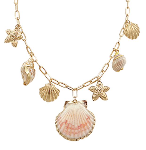 STARFISH & SHELL CHARM NECKLACE