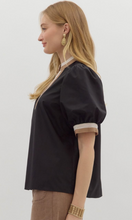 BLACK BUBBLE SLEEVE BAND BLOUSE