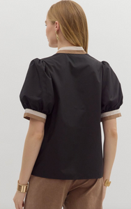 BLACK BUBBLE SLEEVE BAND BLOUSE