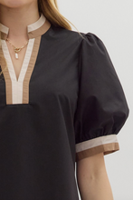BLACK BUBBLE SLEEVE BAND BLOUSE