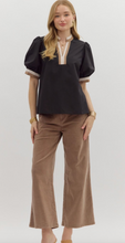 BLACK BUBBLE SLEEVE BAND BLOUSE