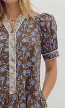FALL PUFF SLEEVE MINI DRESS (CHOCOLATE)
