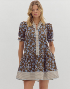 FALL PUFF SLEEVE MINI DRESS (CHOCOLATE)