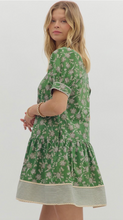 FALL PUFF SLEEVE MINI DRESS (GREEN)