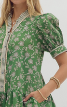 FALL PUFF SLEEVE MINI DRESS (GREEN)