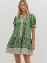 FALL PUFF SLEEVE MINI DRESS (GREEN)