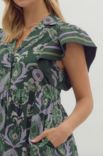 FALL FLUTTER SLEEVE MIDI DRESS (GREEN)