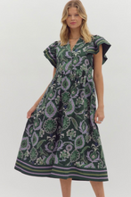 FALL FLUTTER SLEEVE MIDI DRESS (GREEN)