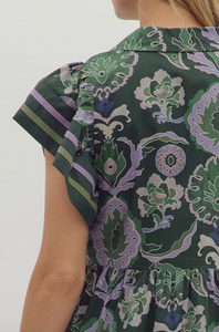 FALL FLUTTER SLEEVE MIDI DRESS (GREEN)