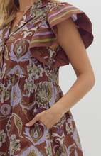 FALL FLUTTER SLEEVE MIDI DRESS (RED BEAN)